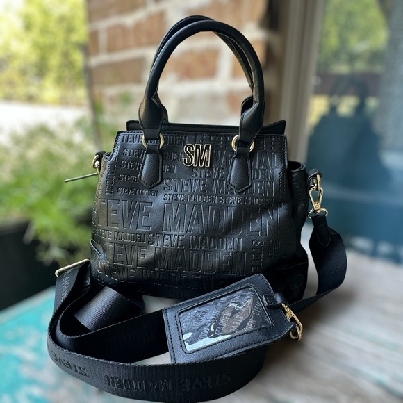 Steve Madden Black Faux Leather Purse with Adjustable Strap w ID Holder 10" x 7" - Picture 1 of 14
